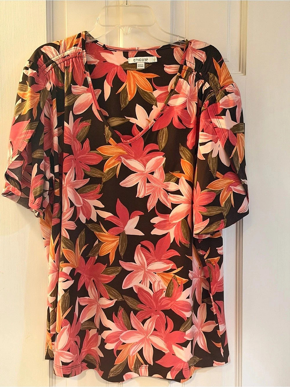 Chico's Floral Tunic Black & Pink Size XL Like New
